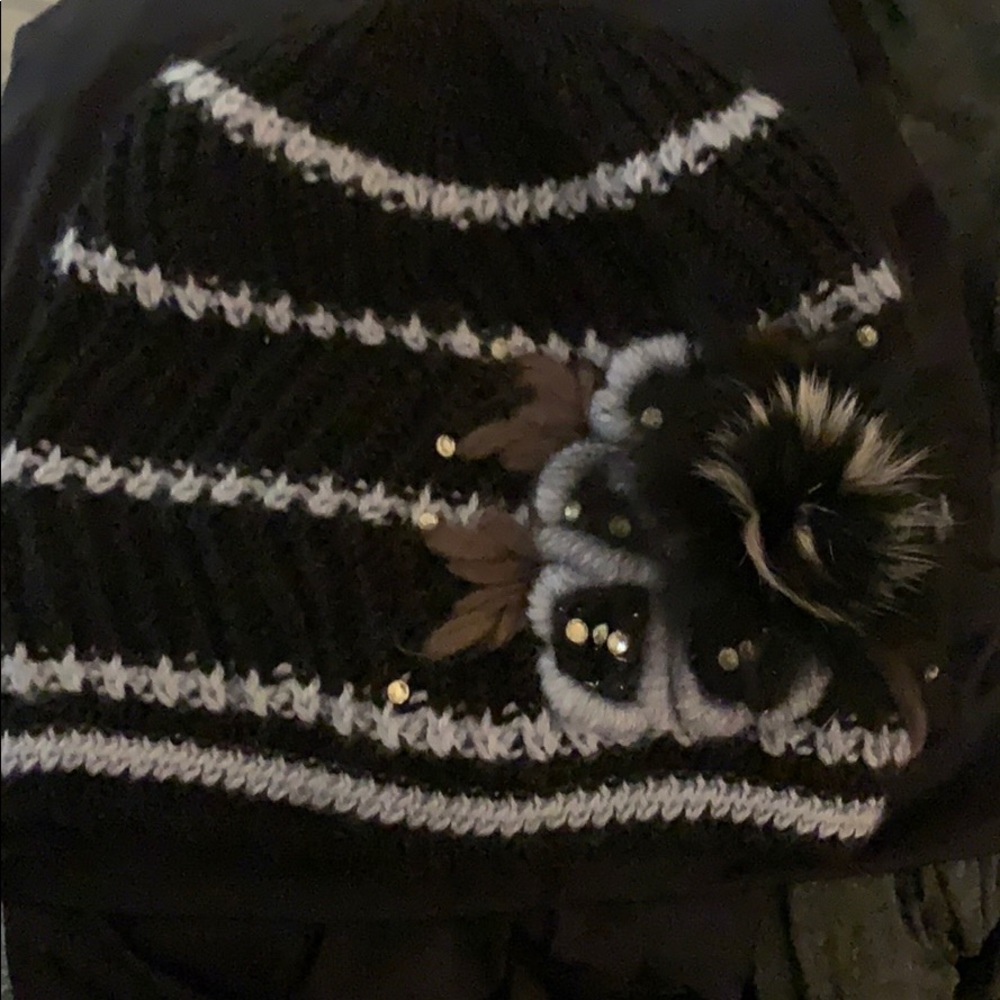 Winter hat; embellished feather design